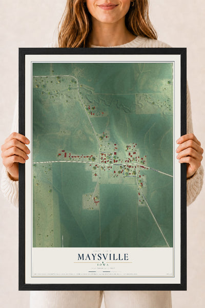 Map of Maysville, Iowa, 18 x 24 inch print in a black wood frame