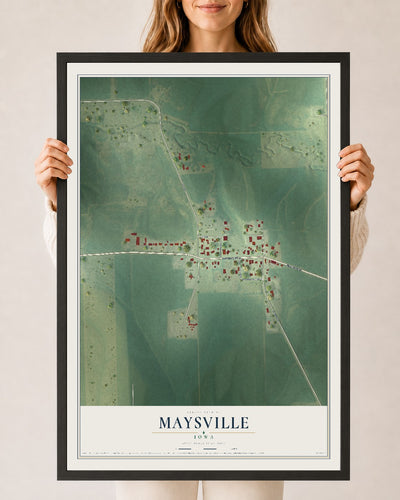 Map of Maysville, Iowa, 24 x 36 inch print in a black wood frame