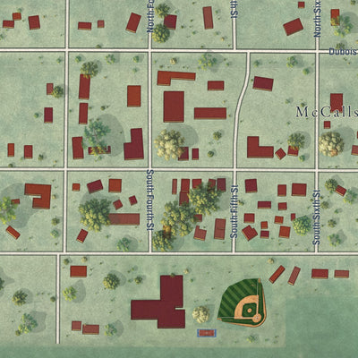 Close-up of the map of McCallsburg, Iowa print showing street and building detail