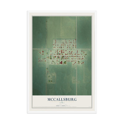 Map of McCallsburg, Iowa, 12 x 18 inch print in a white wood frame