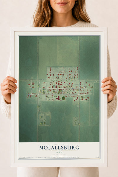 Map of McCallsburg, Iowa, 18 x 24 inch print in a white wood frame