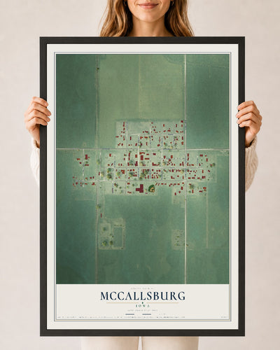 Map of McCallsburg, Iowa, 24 x 36 inch print in a black wood frame