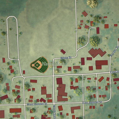 Close-up of the map of McCausland, Iowa print showing street and building detail
