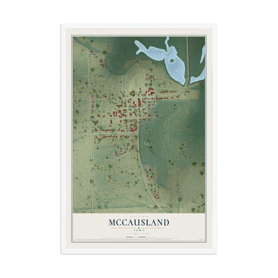 Map of McCausland, Iowa, 12 x 18 inch print in a white wood frame