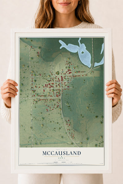 Map of McCausland, Iowa, 18 x 24 inch print in a white wood frame