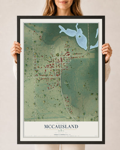 Map of McCausland, Iowa, 24 x 36 inch print in a black wood frame
