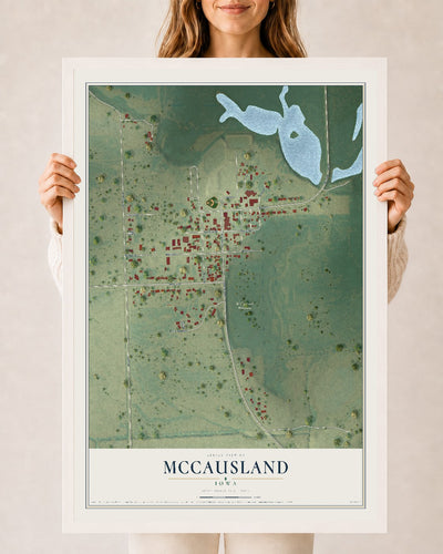 Map of McCausland, Iowa, 24 x 36 inch print in a white wood frame