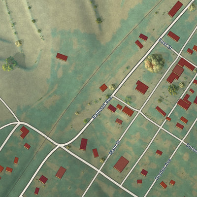 Close-up of the map of McClelland, Iowa print showing street and building detail
