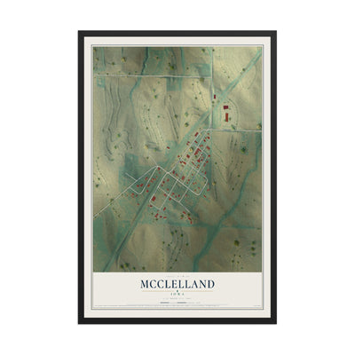 Map of McClelland, Iowa, 12 x 18 inch print in a black wood frame