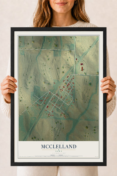 Map of McClelland, Iowa, 18 x 24 inch print in a black wood frame