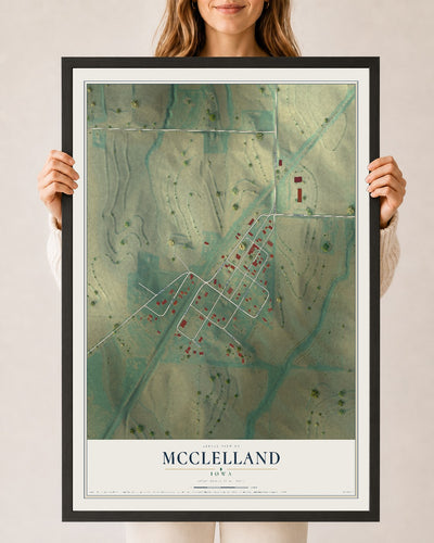 Map of McClelland, Iowa, 24 x 36 inch print in a black wood frame