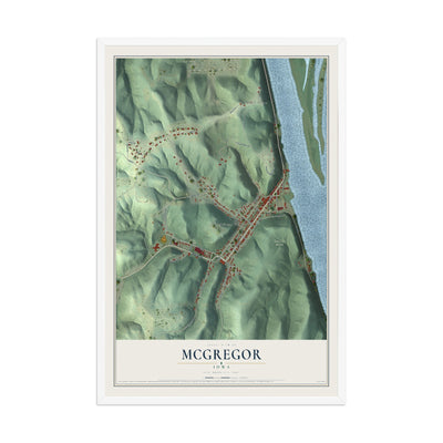 Map of McGregor, Iowa, 12 x 18 inch print in a white wood frame