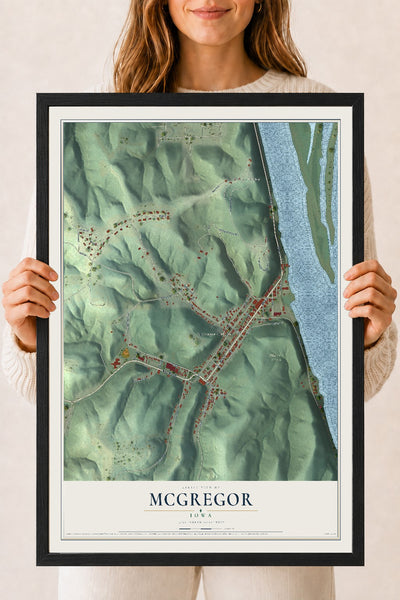 Map of McGregor, Iowa, 18 x 24 inch print in a black wood frame