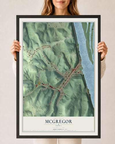 Map of McGregor, Iowa, 24 x 36 inch print in a black wood frame