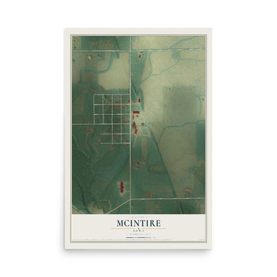 Map of McIntire, Iowa, 12 x 18 inch unframed archival matte print
