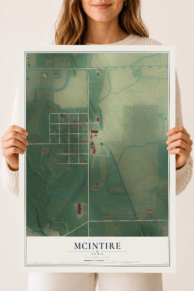 Map of McIntire, Iowa, 18 x 24 inch unframed archival matte print
