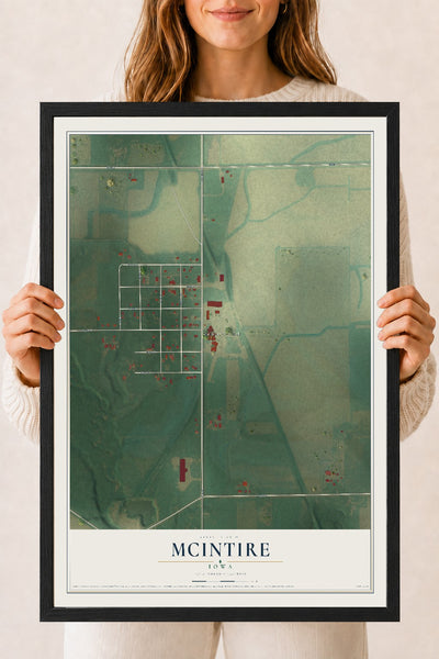 Map of McIntire, Iowa, 18 x 24 inch print in a black wood frame
