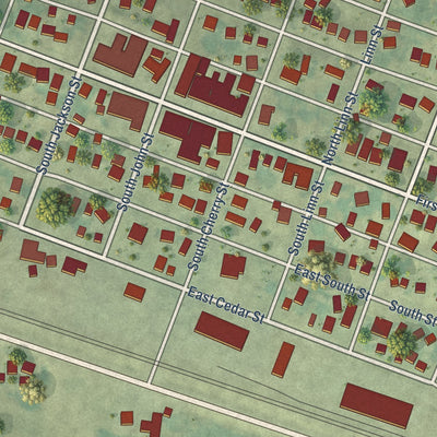 Close-up of the map of Mechanicsville, Iowa print showing street and building detail