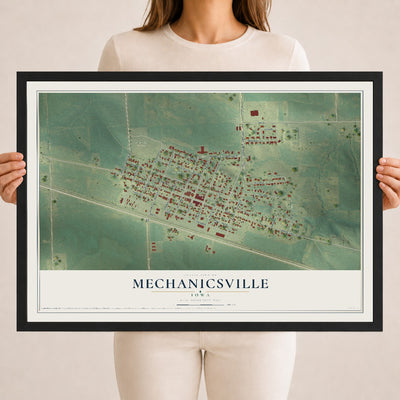 Map of Mechanicsville, Iowa, 18 x 24 inch print in a black wood frame