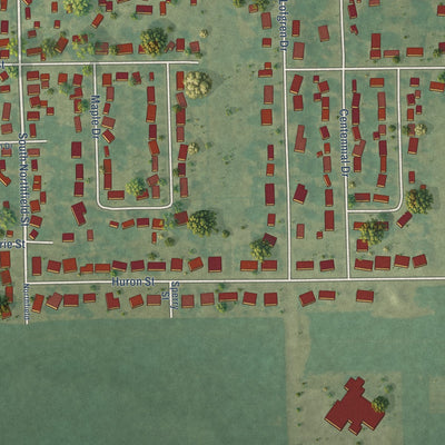 Second close-up of the map of Mediapolis, Iowa print showing more streets and buildings