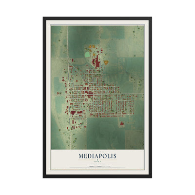 Map of Mediapolis, Iowa, 12 x 18 inch print in a black wood frame