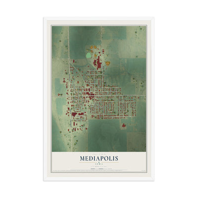 Map of Mediapolis, Iowa, 12 x 18 inch print in a white wood frame