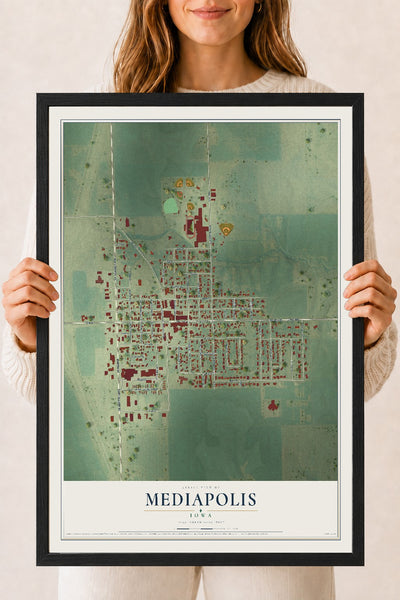 Map of Mediapolis, Iowa, 18 x 24 inch print in a black wood frame