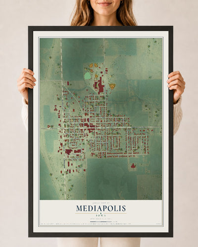 Map of Mediapolis, Iowa, 24 x 36 inch print in a black wood frame