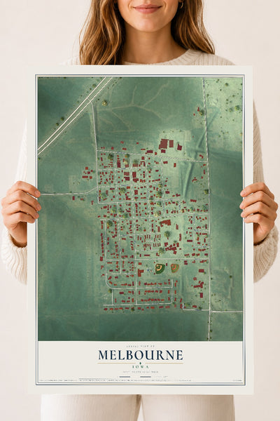 Map of Melbourne, Iowa, 18 x 24 inch unframed archival matte print