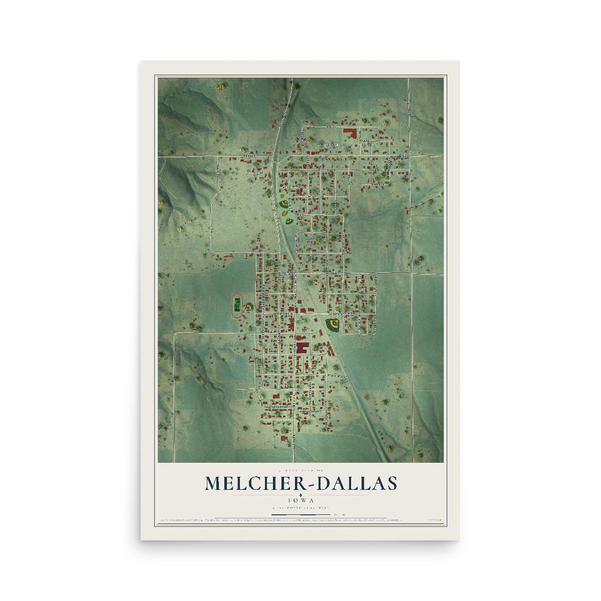 Map of Melcher-Dallas, Iowa, 12 x 18 inch unframed archival matte print