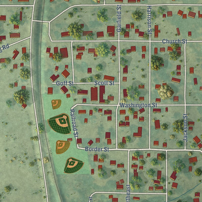 Second close-up of the map of Melcher-Dallas, Iowa print showing more streets and buildings