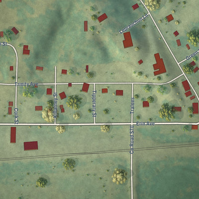 Close-up of the map of Melrose, Iowa print showing street and building detail