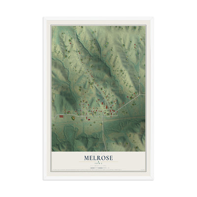 Map of Melrose, Iowa, 12 x 18 inch print in a white wood frame