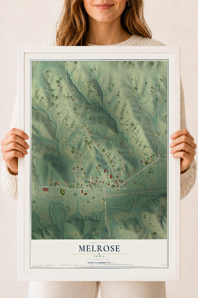 Map of Melrose, Iowa, 18 x 24 inch print in a white wood frame