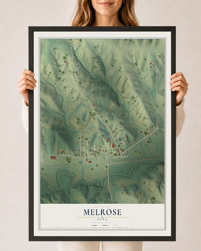 Map of Melrose, Iowa, 24 x 36 inch print in a black wood frame