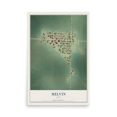 Map of Melvin, Iowa, 12 x 18 inch unframed archival matte print