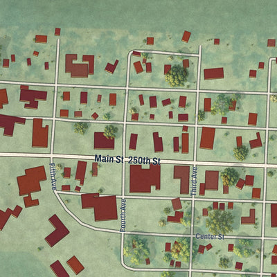Close-up of the map of Melvin, Iowa print showing street and building detail