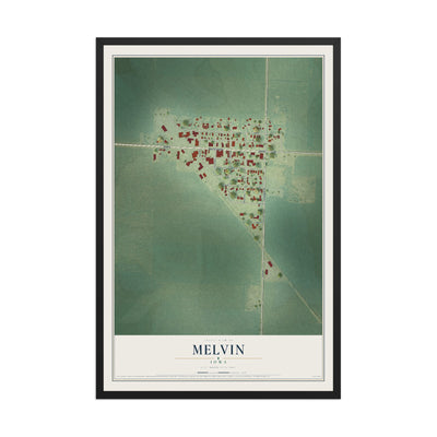 Map of Melvin, Iowa, 12 x 18 inch print in a black wood frame