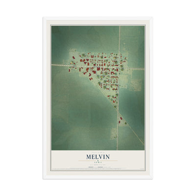 Map of Melvin, Iowa, 12 x 18 inch print in a white wood frame