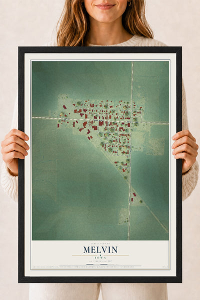 Map of Melvin, Iowa, 18 x 24 inch print in a black wood frame
