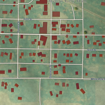 Close-up of the map of Menlo, Iowa print showing street and building detail