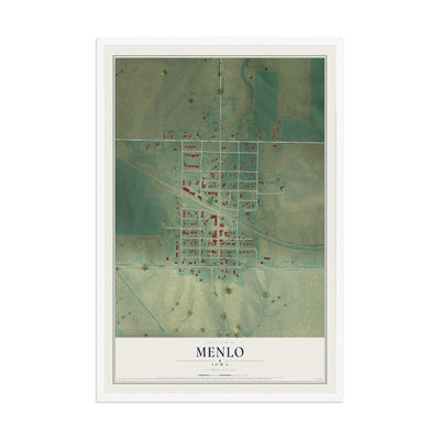 Map of Menlo, Iowa, 12 x 18 inch print in a white wood frame