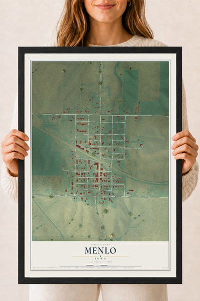 Map of Menlo, Iowa, 18 x 24 inch print in a black wood frame