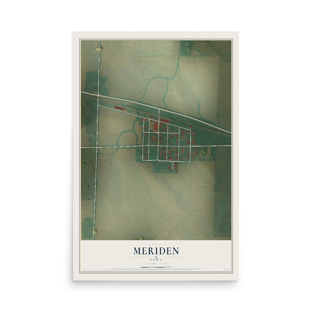 Map of Meriden, Iowa, 12 x 18 inch unframed archival matte print