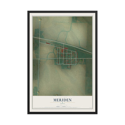 Map of Meriden, Iowa, 12 x 18 inch print in a black wood frame