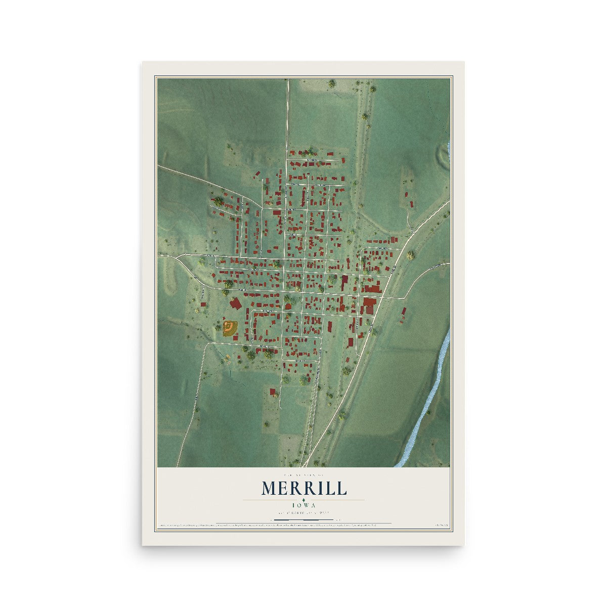 Map of Merrill, Iowa, 12 x 18 inch unframed archival matte print