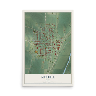 Map of Merrill, Iowa, 12 x 18 inch unframed archival matte print
