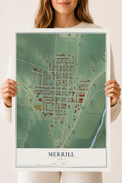 Map of Merrill, Iowa, 18 x 24 inch unframed archival matte print