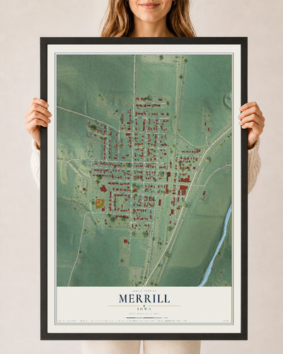 Map of Merrill, Iowa, 24 x 36 inch print in a black wood frame