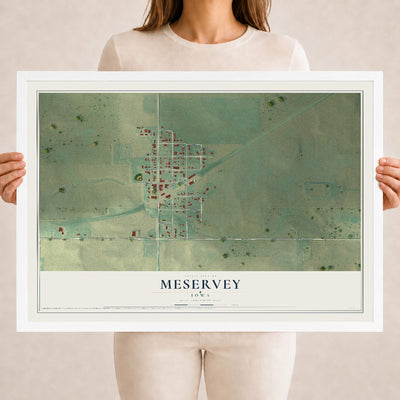 Map of Meservey, Iowa, 18 x 24 inch print in a white wood frame